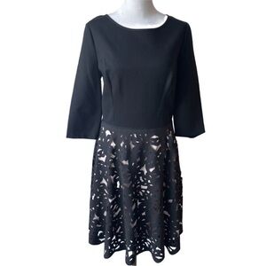 SHANI Laser Cut Black Ponte 
FIT & FLARE BLACK DRESS SZ 2